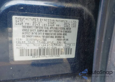 2018 Nissan Sentra Sv from USA, damaged, VIN 3N1AB7AP6JY207540